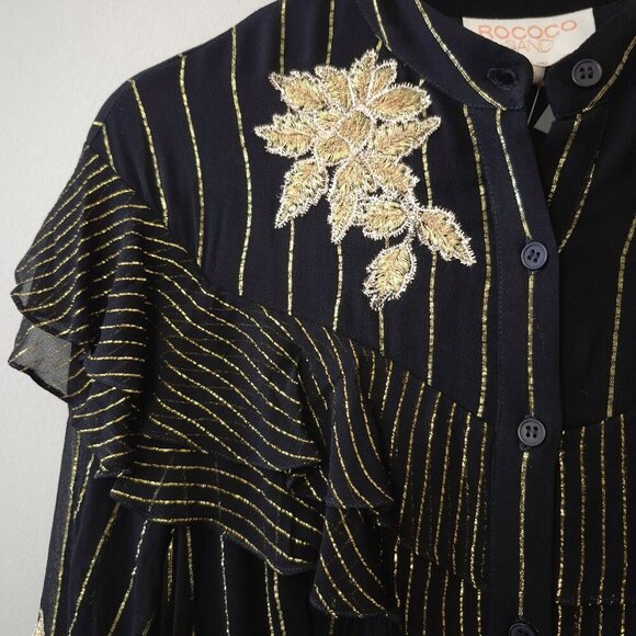 NWT Rococo Sand black & gold metallic fibre floral embroidered maxi dress, S - Picture 8 of 9